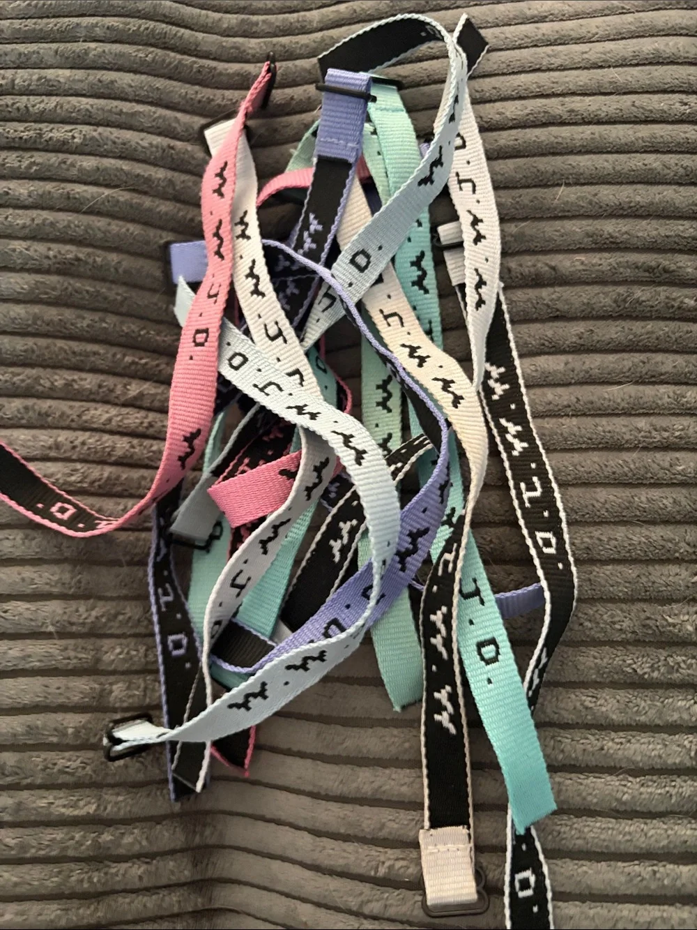 Kids Multicolor Woven Lanyard Set - Pastel Pink, Purple, Mint, White & Black